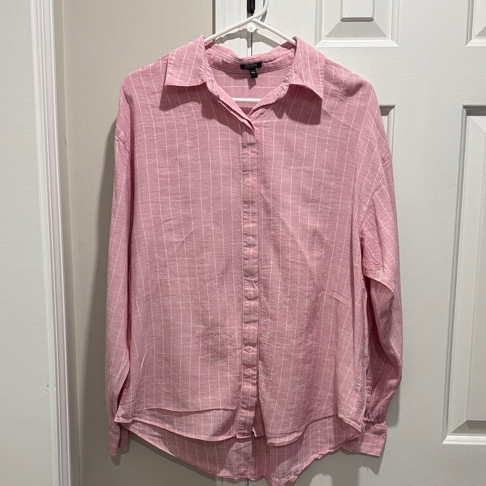 Express Pink Striped Button Down Shirt